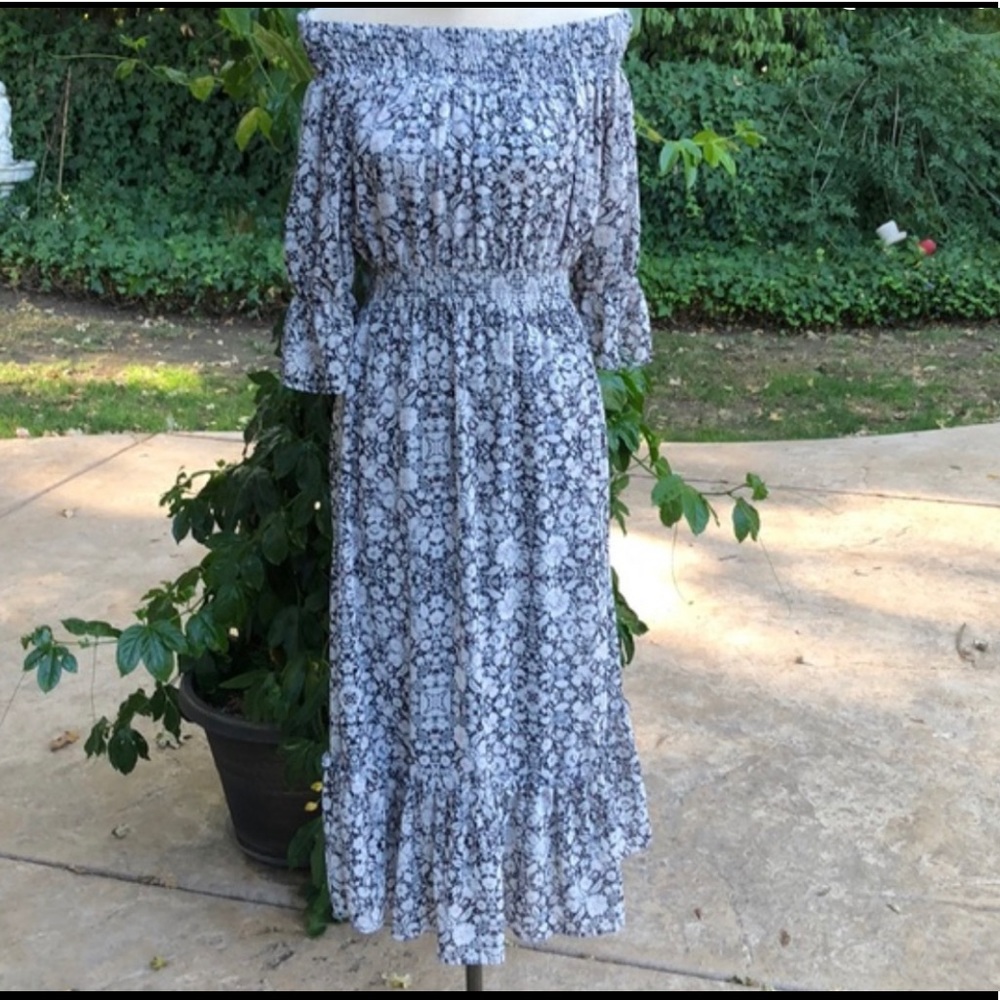 MISA Los Angeles off shoulder puff sleeve dress